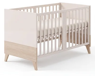 Produktbild von roba Babybett Sidney 70 x 140 cm - Mitwachsendes Gitterbett mit Füßen aus Massivholz - Höhenverstellbar - Umbaubar zum Juniorbett - Beige