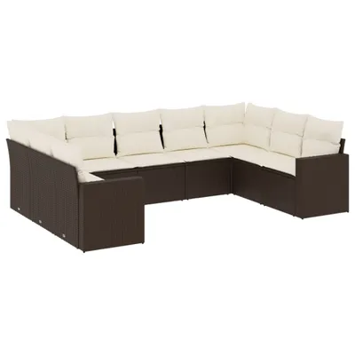 Immagine prodotto di vidaXL Set di divani da giardino 9 pezzi con cuscini in polirattan marrone