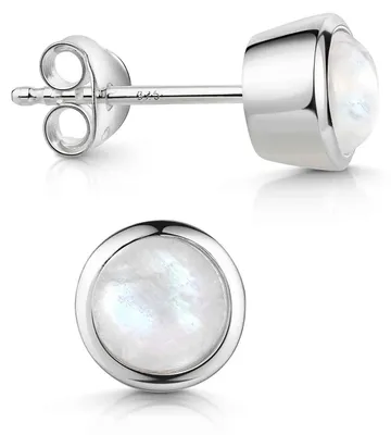 Produktbild von MATERIA by Matthias Wagner Mondstein Edelstein Ohrringe 925 Silber Ohrstecker rund 7mm SO-242