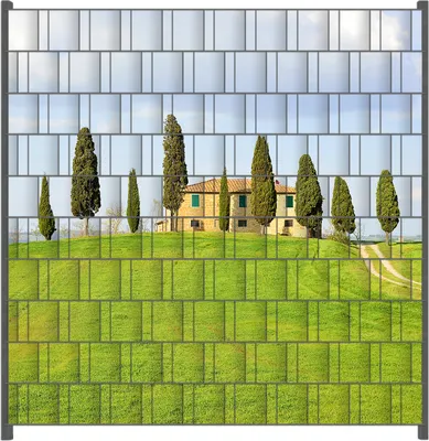 Produktbild von Wallario Zaunsichtschutz mit Motiv Villa auf einem Hügel in der Toskana für Ein- und Doppelstabmatten Zäune in der Größe 200 x 200 cm