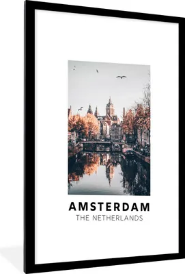 Produktbild von MuchoWow® Gerahmtes Poster Amsterdam - Niederlande - Architektur - Wasser 60x90 cm - Poster mit Schwarzem Bilderrahmen Wandposter Rahmen Foto Bilder - Dekoration - Wandposter Wohnzimmer - Hochwertig