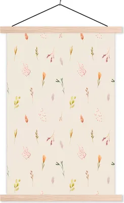 Produktbild von MuchoWow® Textilposter Blumen - Pastell - Rosa 60x90 cm mit holzfarbenen Rahmen - Textil