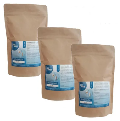 Produktbild von ClearWater BLUE Filtergranulat Nachfüllgranulat Enthärter mit Aktivkohle für Wasserfilter Filterkannen - reduziert Kalk und Schadstoffe, 3L