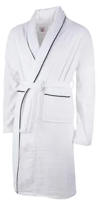 Imagen del producto de Bata de terciopelo con cuello de cuello alto, en blanco con detalles s