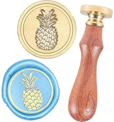 Produktbild von Retro Holzstempel mit Messing Siegel Ananas Muster