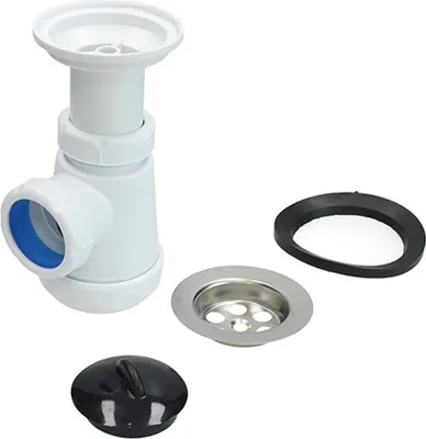 Image de Fontastock FSKFSI004 siphon bouteille court, extractible 1-1/4" 32/40 avec sortie horizontale et grille de de y compris écoulement et bouchon