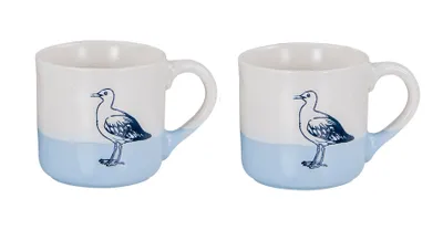 Produktbild von 2er Set Tassen Möwe 350ml Steingut Kaffeetasse Becher Blau Maritim Design Küchengeschirr Heißgetränke Kaffeepott