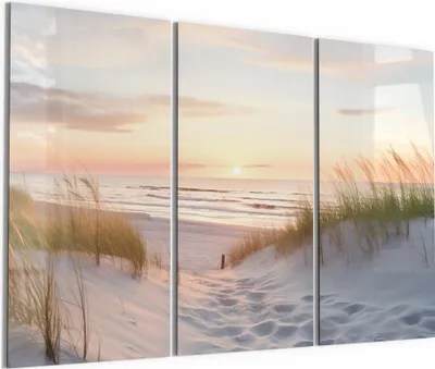 Produktbild von DEQORI Glasbild Echtglas 3x50x100 cm 'Abendruhe am Strand' Wandbilder XXL groß