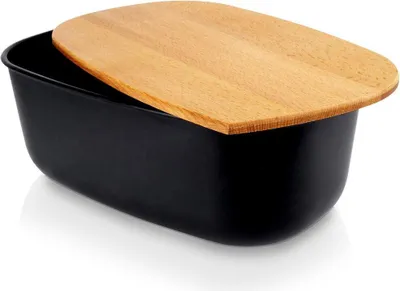 Produktbild von Vilde Brotkasten mit Holzbrett Brotkorb Brotbox Brotbehälter schwarz, 39x23,5x15,5 cm