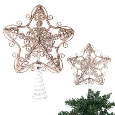 Glitzerstern Baumtopper 14,5 cm Roségold bruchsicher