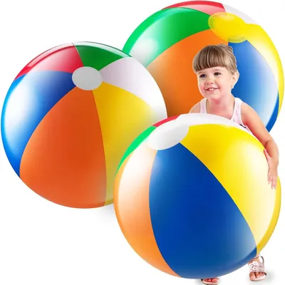Obrázek produktu pro Plážový míč sada 3 ks - 61 cm - Vinyl - Červená, zelená, žlutá, oranžová, modrá a bílá