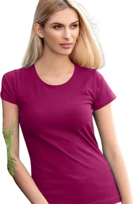 Produktbild von Tailliertes Damen-T-Shirt mit tiefem Ausschnitt, 100% Baumwolle, unbedruckt, einfarbig, 150g/m2, Farbe fuchsie, Größe M