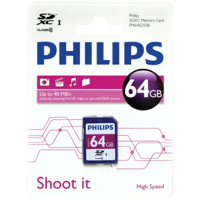 Produktbild von Philips SD-Karten FM64SD55B/10, 64 GB, SDXC, Klasse 10