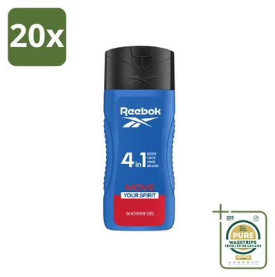 Image de 20 flacons de gel douche Reebok Move Your Spirit 4-en-1 - 400 ml - Pack économique - 20 pièces