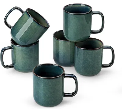 Productafbeelding van Koffiemokken, steengoed, set van 6, 360 ml, sterrenmotief, groen, 360 ml (6 stuks)