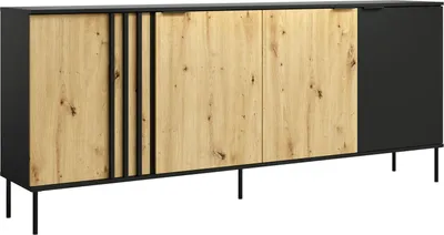 Produktbild von Sideboard Rodgau Kommode 220x40x92cm 4-türig schwarz / Eiche Artisan