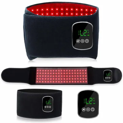 Produktbild von LED Rotlichttherapie Gürtel, 660 nm Rotlicht und 850 nm Infrarotlicht, kabellos mit 5000 mAh Akku, 5 Intensitätsstufen, Vibration, für Entspannung und Regeneration