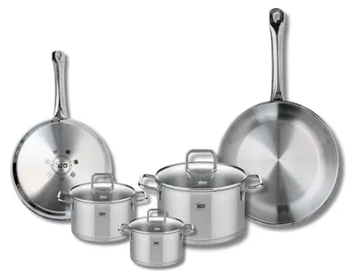 Kochtopfset 5-teilig, Edelstahl, 24+28 cm Pfannen, 12-20 cm Töpfe