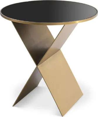 Produktbild von Casa Padrino Luxus Beistelltisch Messingfarben / Schwarz Ø 50 x H. 50 cm - Runder Edelstahl Tisch mit Glasplatte - Wohnzimmer Möbel - Luxus Kollektion