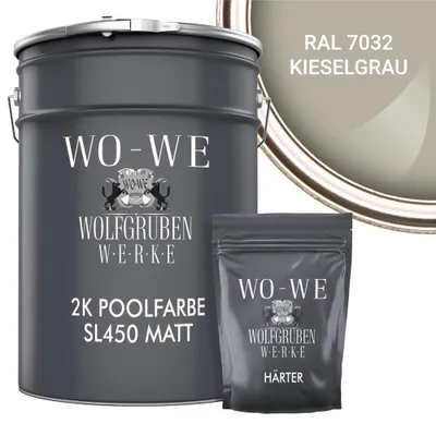 Produktbild von 2K Poolfarbe Poolbeschichtung Schwimmbadfarbe SL450 MATT Kieselgrau wie RAL7032 - 10kg