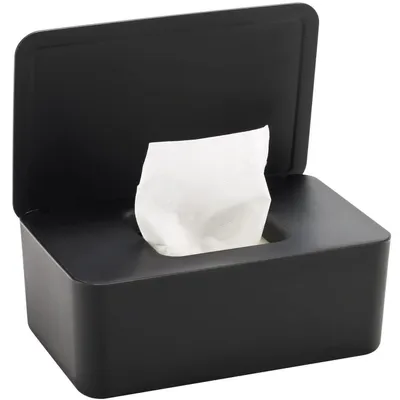 Image de Boîte de rangement pour lingettes, avec couvercle, pour la maison et le bureau, noire, 18,5 x 12 x 7,3 cm