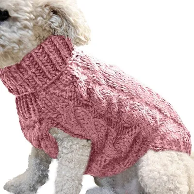 Image de ASKSA Pull pour chien Manteau chaud pour animaux de compagnie Pull d'hiver en laine tricotée pour chiens de petite et moyenne taille (rose foncé, XL)