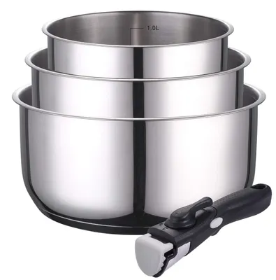 Productafbeelding van Kamberg – 0008116 – Set van 3 kookpotten, 16/18/20 cm – Roestvrij staal – Met afneembare handgrepen