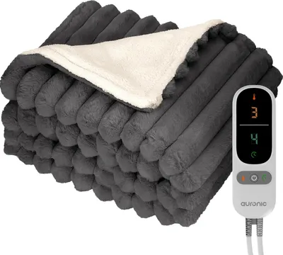 Produktbild von Auronic Elektrische Heizdecke - 200 x 180 cm - 2 Personen Wärmedecke - 3 Wärmestufen - Heizdecke - Plüsch - Anthrazit