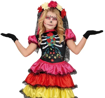Productafbeelding van Guirca Catrina meisjeskostuum, maat 7-9 jaar