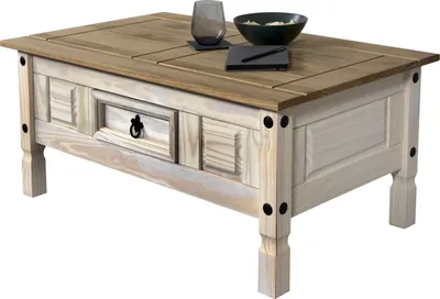 Produktbild von SAM® Couchtisch 100 x 60 cm mit Schublade Pinienholz weiß honigfarben lasiert MEXICO