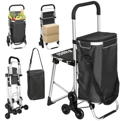 Produktbild von 3-in-1 Einkaufstrolley Klappbar mit Sitz 40L Kapazität Duneklgrau