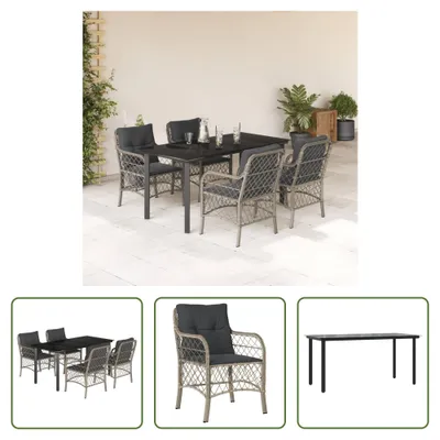 Produktbild von The Living Store 5-tlg. Garten-Essgruppe mit Kissen Hellgrau Poly Rattan