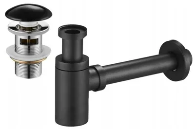 Immagine prodotto di Mexen mezzo sifone lavandino rotondo con tappo ceramico clic-clac, con troppopieno, nero - 7992050-75
