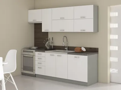 Obrázok produktu pre MOB, Kuchyňa - Brunea 240 cm (sivá + lesk biely)