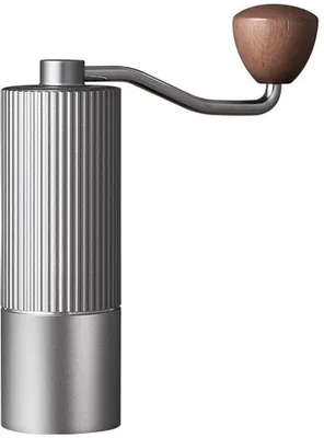 Produktbild von Unyqoos® manuelle Kaffeemühle mit verstellbarem Mahlgrad, Holzgriff, Edelstahlkern & Aluminiumlegierung, silber, 25 g