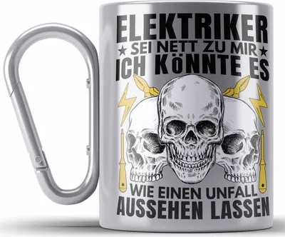 Produktbild von Trendation - Elektriker Edelstahl Tasse Karabiner Geschenk Elektromeister Lustiger Spruch Männer Geschenkidee Wie Ein Unfall Aussehen Lassen (Silber)