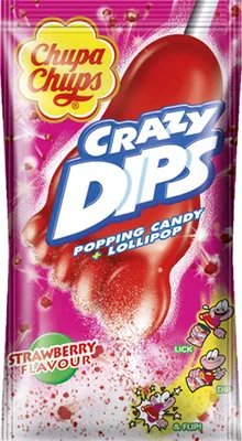 Produktbild von Chupa Chups Crazy Dips Strawberry Lolly prickelnde Knisterbrause 14g