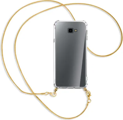 Produktbild von Handykette Backcover-Schutzhülle mit Band (Metall goldfarben) für Samsung Galaxy J4 Plus - goldfarbene Kette Snake