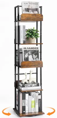 Immagine prodotto di Libreria girevole a 5 ripiani, scaffale angolare, in metallo, colore nero, ideale per soggiorno e ufficio
