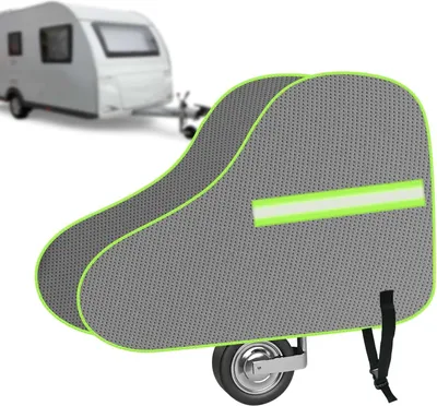 Produktbild von Universelle Wasserdichte Anhängerkupplungsabdeckung für Wohnwagen und Anhänger - UV-beständig und mit Reflektorstreifen (Grau/Grün)