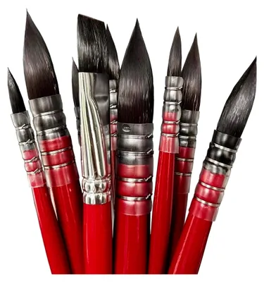 Produktbild von Aquarellpinsel Set mit kurzem Griff, synthetisches Eichhörnchenhaar, 9 Stück