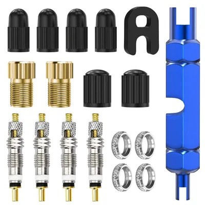 Productafbeelding van Presta ventielkernset ventielkernverwijderaar - 18 delig - Messing ventieladapter - Velgmoeren - Ventielkerndoppen