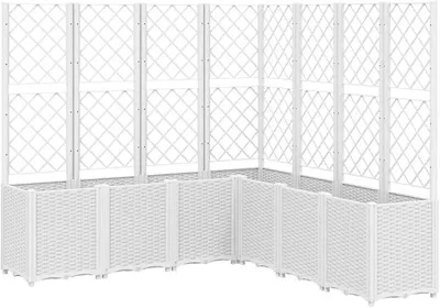 Produktbild von Pflanzkübel mit Rankgitter Weiß 160x160x140 cm, Modulares Blumenkübel-Set aus PP in Rattan-Optik, Großes Hochbeet mit Spalier und Rankhilfe für Kletterpflanzen, Garten und Terrasse