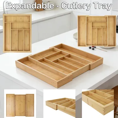 Obrázek produktu pro Organizér na příbory z bambusu – výsuvná zásuvka – 6–8 přihrádek – úložný box do kuchyně – ekologická úložná krabička