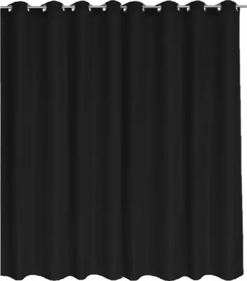 A black curtain hanging from a rod.