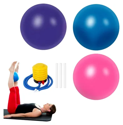 Produktbild von 3er Set Pilatesbälle, 25 cm Gymnastikball Klein, Yoga Ball mit Ballpumpe, Rutschfester Fitnessball für Yoga, Büro, Sitzball, Training im Fitnessstudio (Rosa/Blau/Lila)