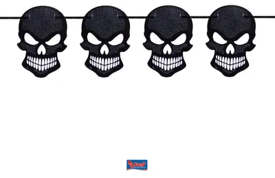 Produktbild von Folat Wimpelkette Totenkopf, 6 m, 10 Schädel je 20 cm, mit Glitzer für Halloween