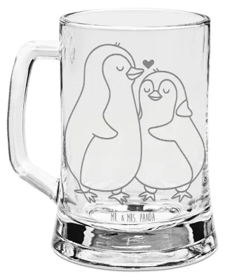 Produktbild von Mr. & Mrs. Panda Krug Pinguine Einschlafen - Transparent - Geschenk, für Partner, Glas Bierkrug, Humpen, Freund, Gravur, Glashumpen, Seidel, Freundin, Frauen, Mitbringsel