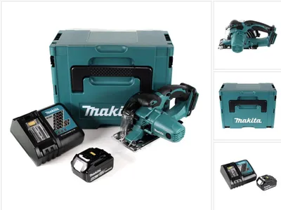 Image de Makita DCS 552 RG1J Scie circulaire portative sur batterie 18 V pour métaux 136 mm en Makpac + 1x batterie 6,0 Ah et chargeur + lame de scie et lunettes de protection