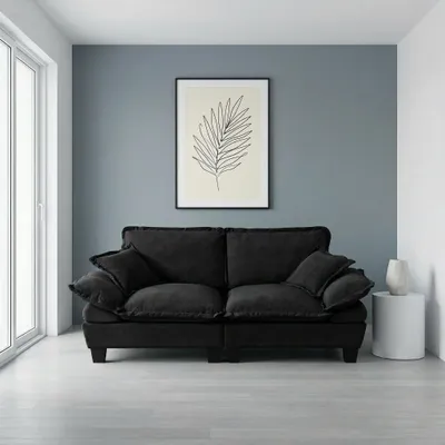 Produktbild von Gebogenes Chenille-Modulsofa als 2-Sitzer, Loveseat mit Armlehnen, platzsparende Couch für Wohnungen, Schwarz